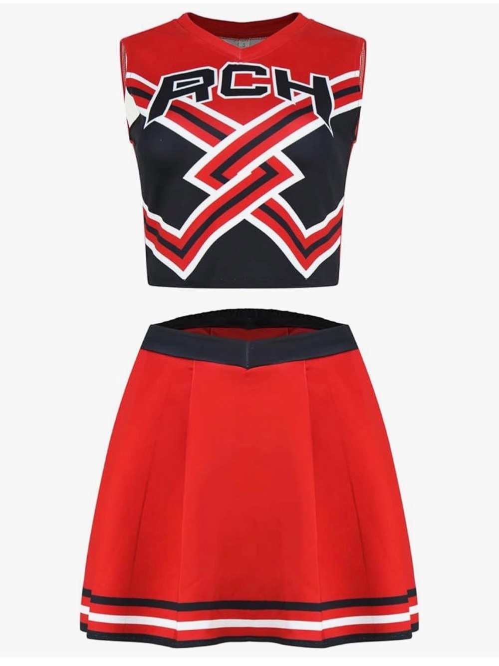 Red & Black Two-Piece Cheer-Style Skirt Set